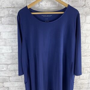 Susan Graver Liquid Knit Popover Tunic Top Navy‎ Blue Pockets Travel Stretch XL